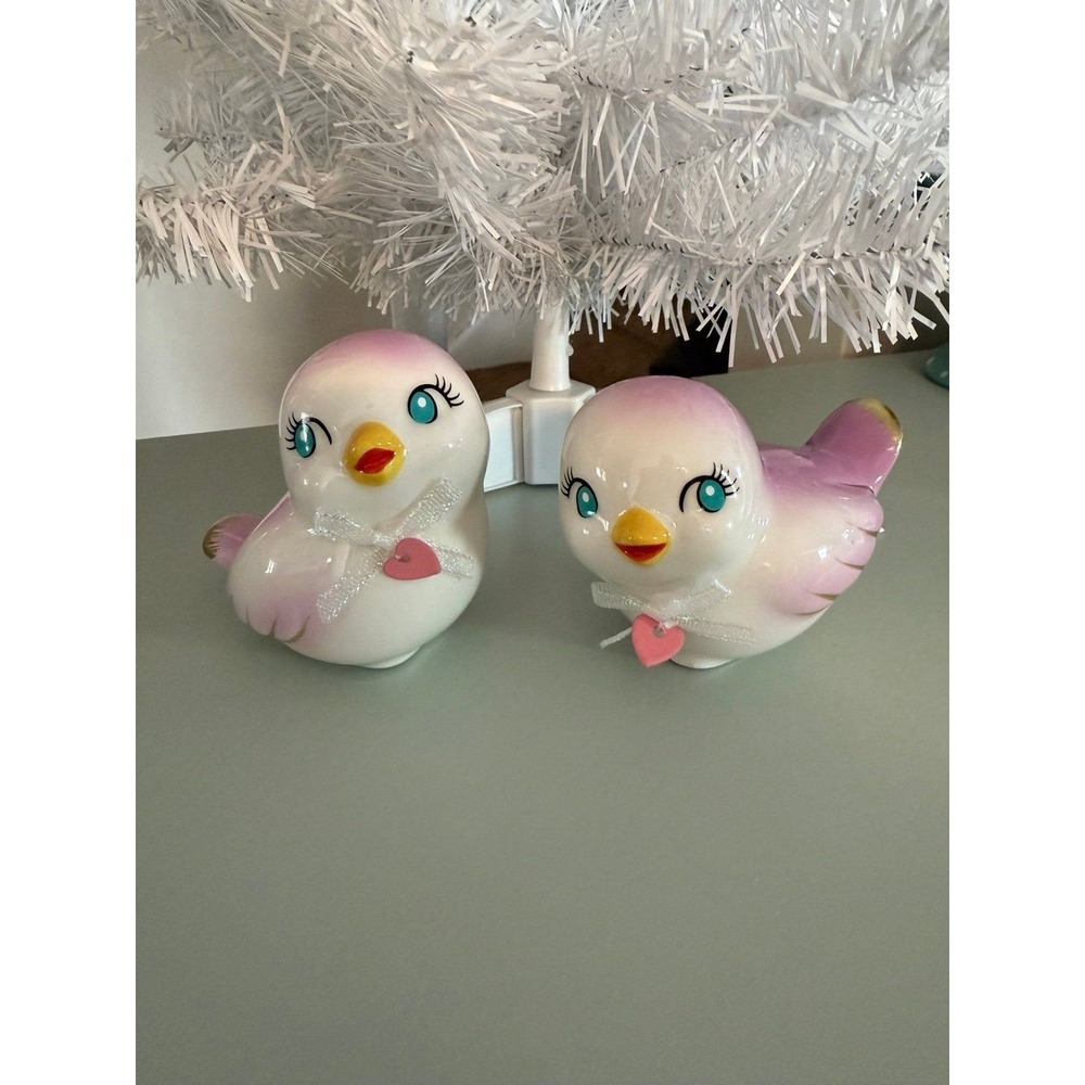 Cute Kitschy Lavender Purple Lovebird Ceramic Pair Valentine's Day
